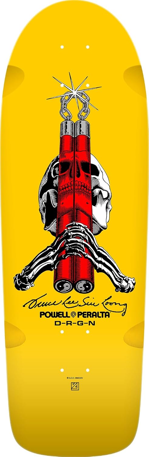 Powell Peralta Bruce Lee Skull & Nunchucks Collab Skateboard Deck, Yellow, 10" x 30"