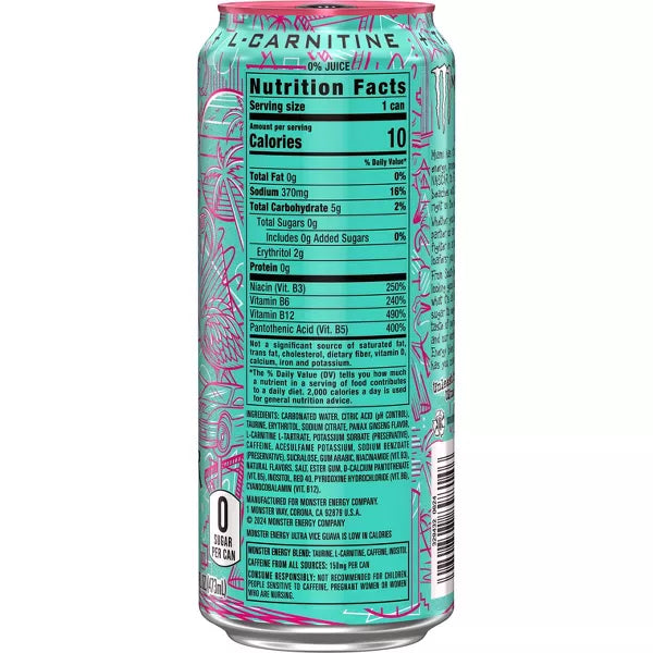 Monster Energy Ultra Vice Guava Energy Drink Zero Sugar