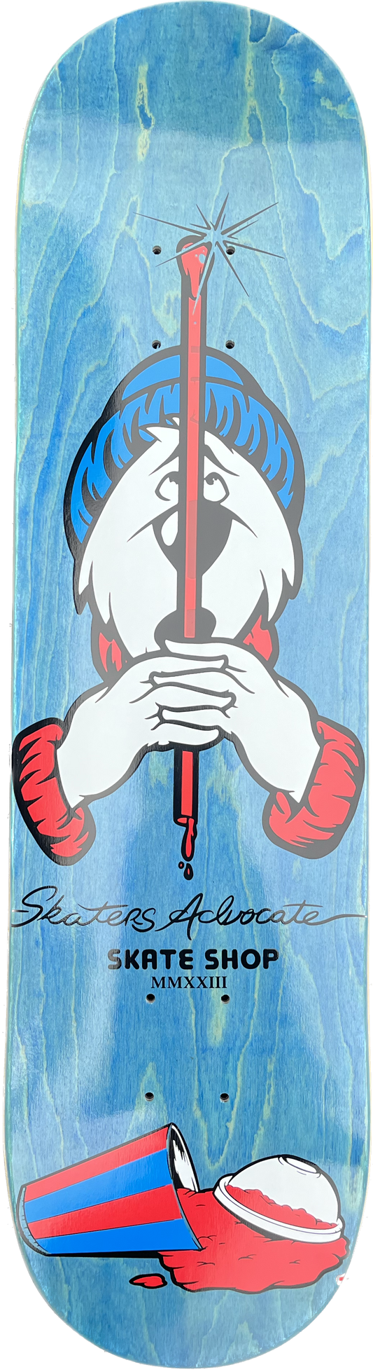 Skaters Advocate Straw and Bear Skate Deck 31.875" X 8.0" Blue and Red Bear/Assorted Veneers