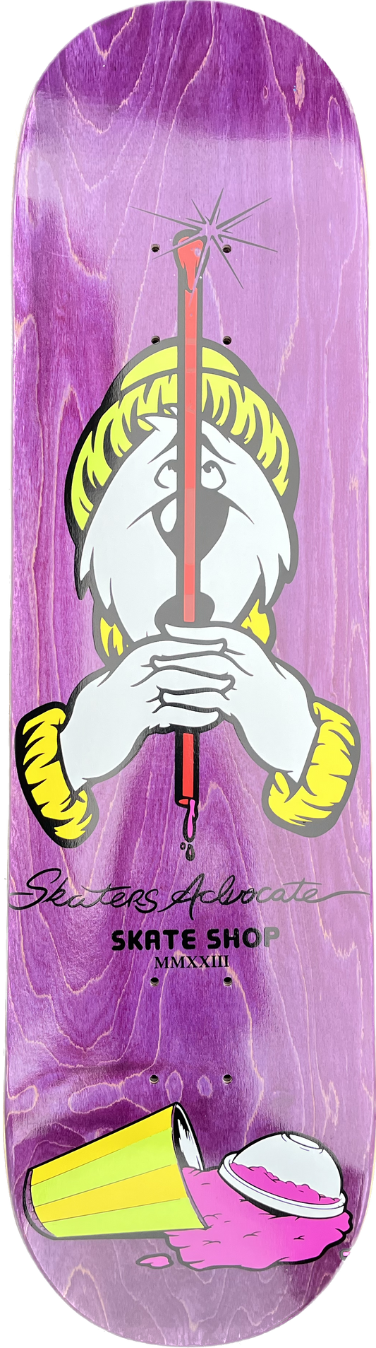 Skaters Advocate Straw and Bear Skate Deck 32"X 8.25" Yellow Bear/Assorted Veneers