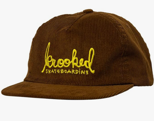 Brown Corduroy Krooked Skript Snapback Hat - Gold