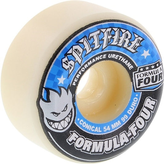 Spitfire F4 Conical Full Wheels Set White Blue 54mm/99d