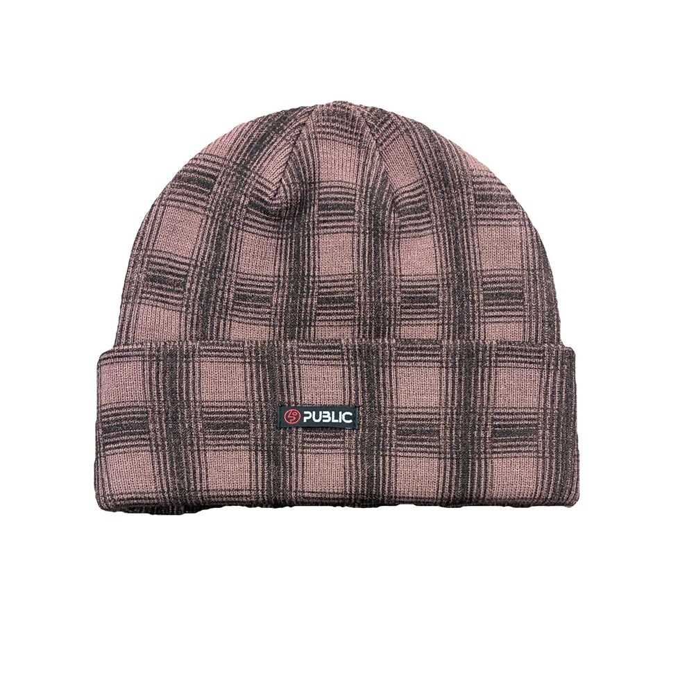 PUBLIC SNOWBOARDS Plaid Beanie (Red/Black)