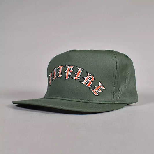 Spitfire Wheels Old E Arch Snapback hat - Olive/Red