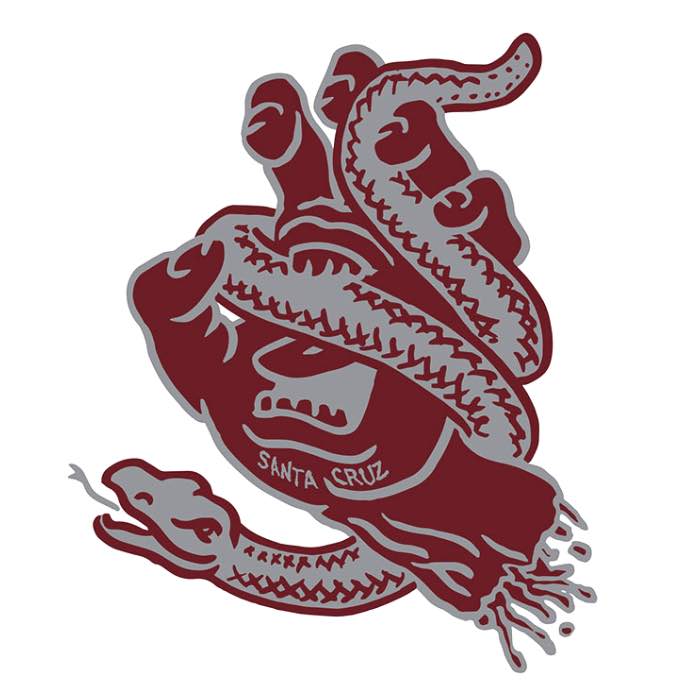 SANTA CRUZ SNAKE BITE HAND STICKER 5″ X 6″ Grey/Crimson