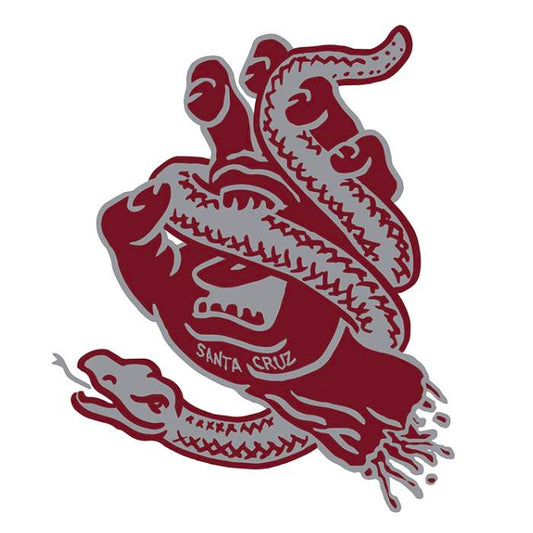 SANTA CRUZ SNAKE BITE HAND STICKER 5″ X 6″ Grey/Crimson