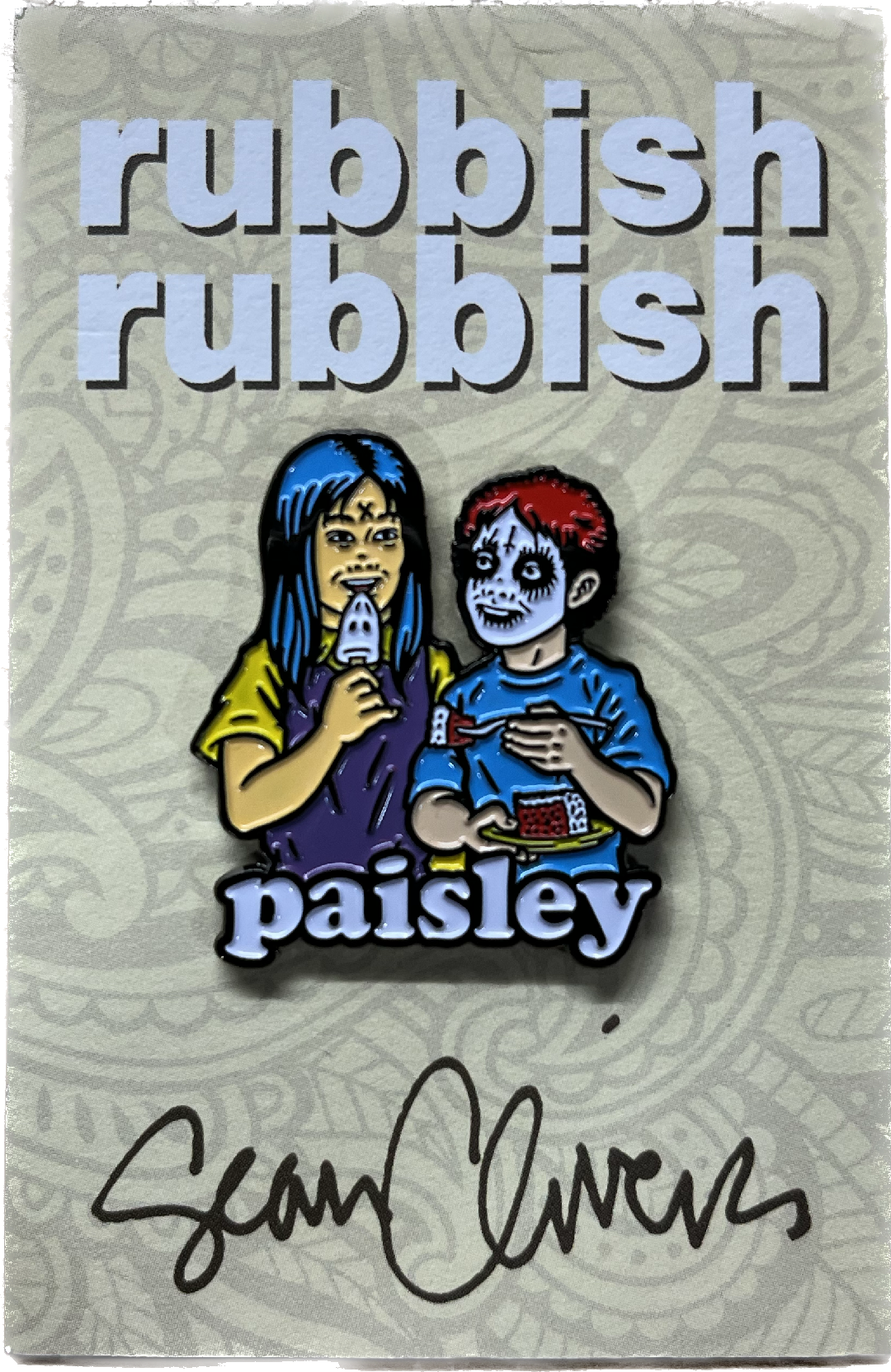 Rubbish Rubbish Paisley Skateboards Friends Lapel Pin Art By Sean Cliver