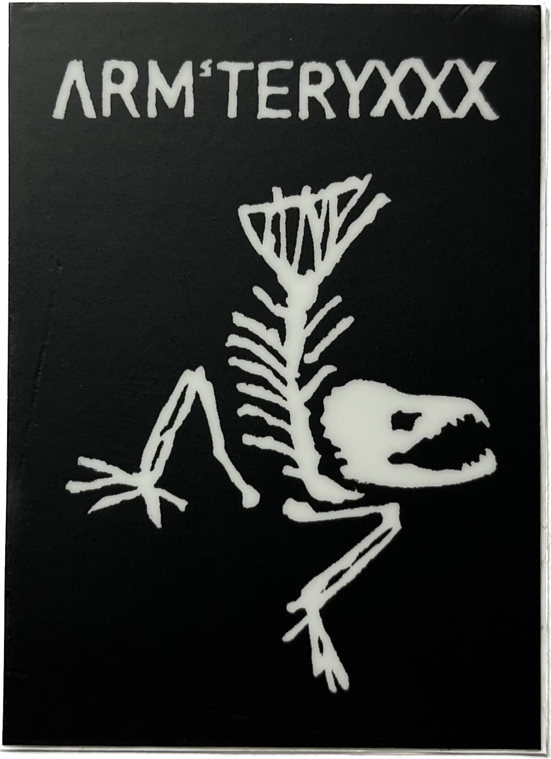 Salmon Arms ARMsTERYXXX Snowboard Sticker 2" Black