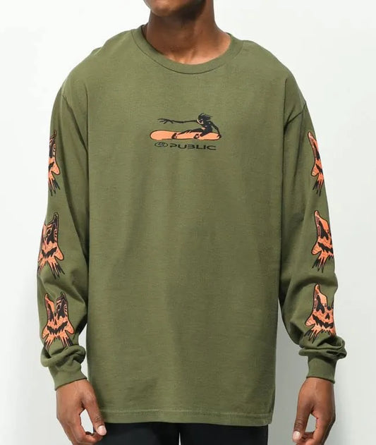 Public Tweaked Army Green Long Sleeve T-Shirt