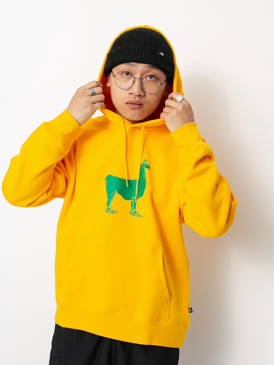 Nike SB Llama Fleece Pullover Skate Hoodie - University Gold/Stadium Green