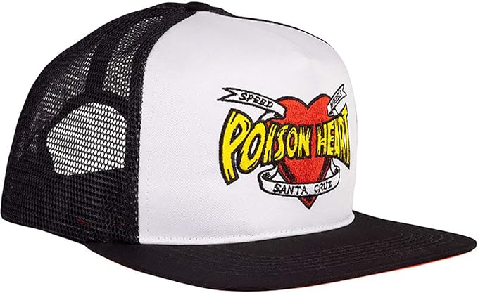 SANTA CRUZ Men's Poison Heart Mesh Mid Profile Trucker Adjustable Hat One Size,Black/White
