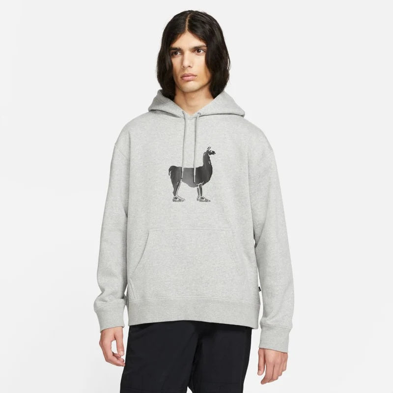 Nike SB Llama Fleece Pullover Skate Hoodie - Dark Heather Grey/Black