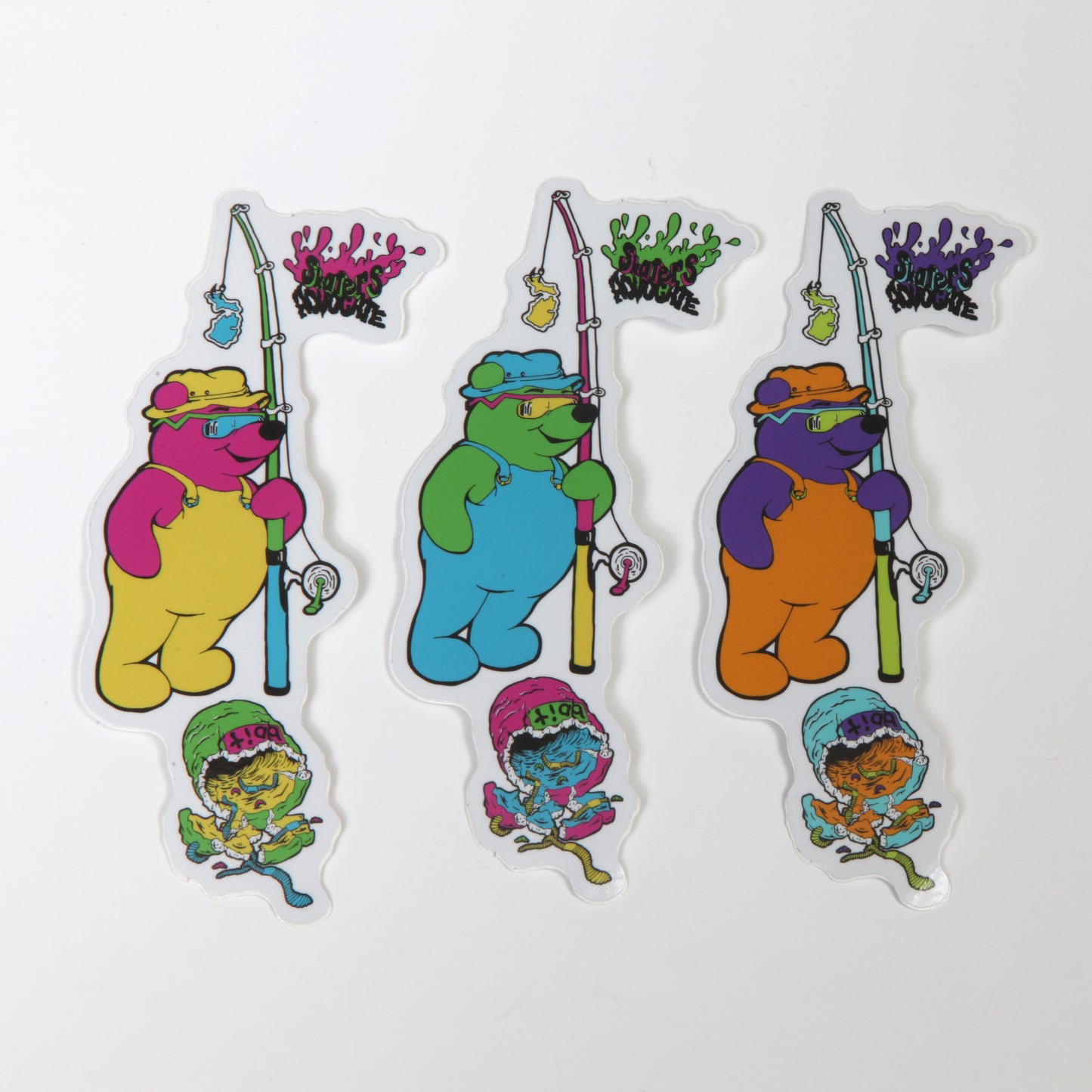 Skaters Advocate Fishing Bear Rocco 3 Stickers Assorted