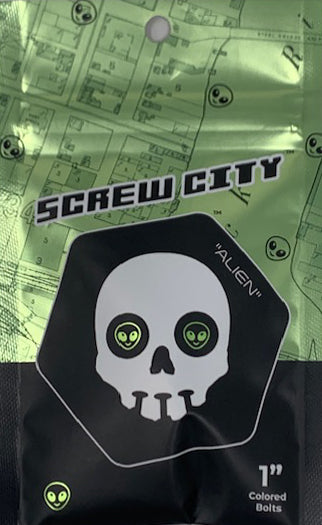 SCREW CITY SKATEBOARD HARDWARE GREEN ALIEN 1"