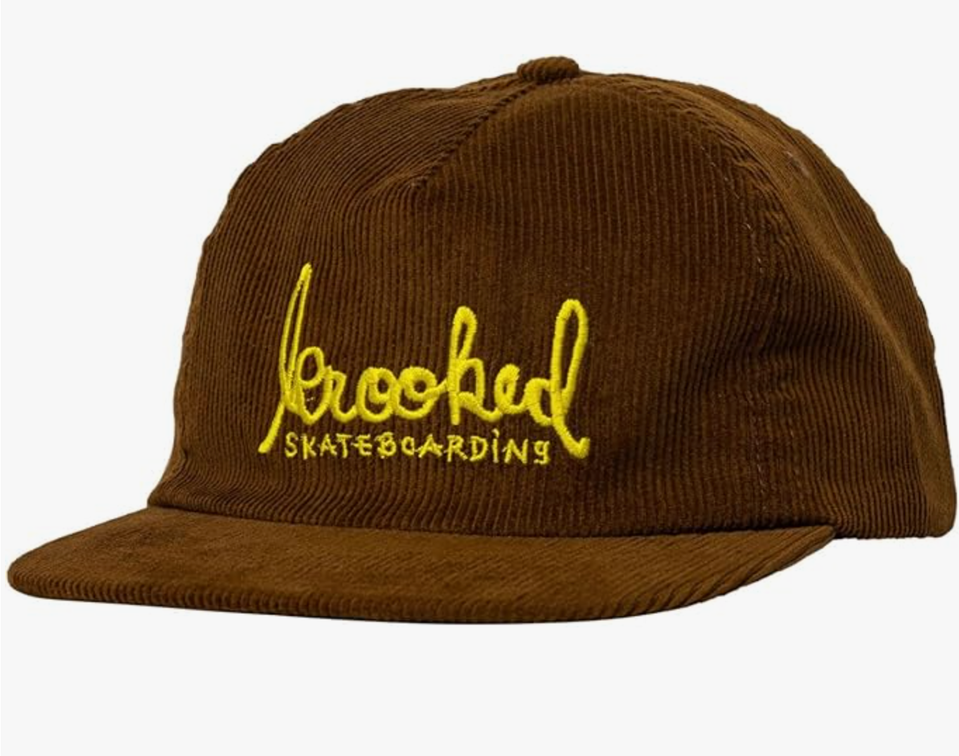 Brown Corduroy Krooked Skript Snapback Hat - Gold