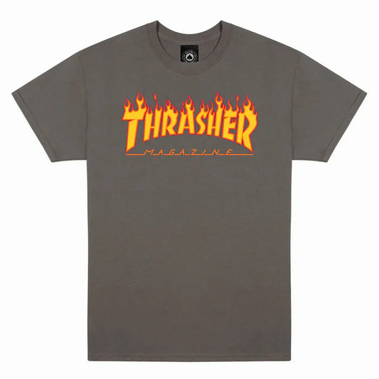 THRASHER FLAME LOGO T-SHIRT (GREY)