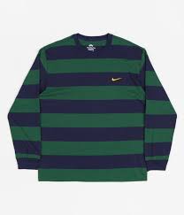 Nike SB Men's Long-Sleeve Skate T-Shirt Green and Blue Stripes