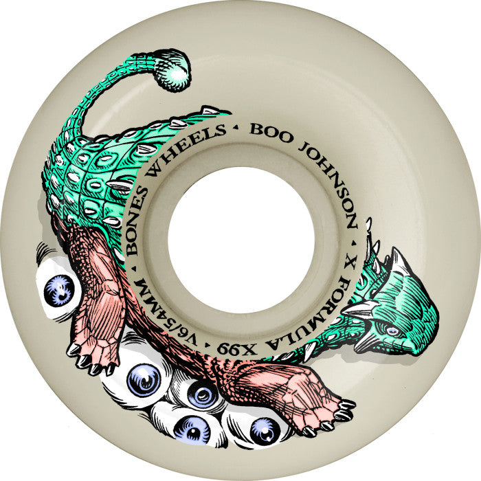 BONES WHEELS X-FORMULA SKATEBOARD WHEELS BOO DINO-SORTAS 56MM V6 WIDECUT 99A 4PK WHITE