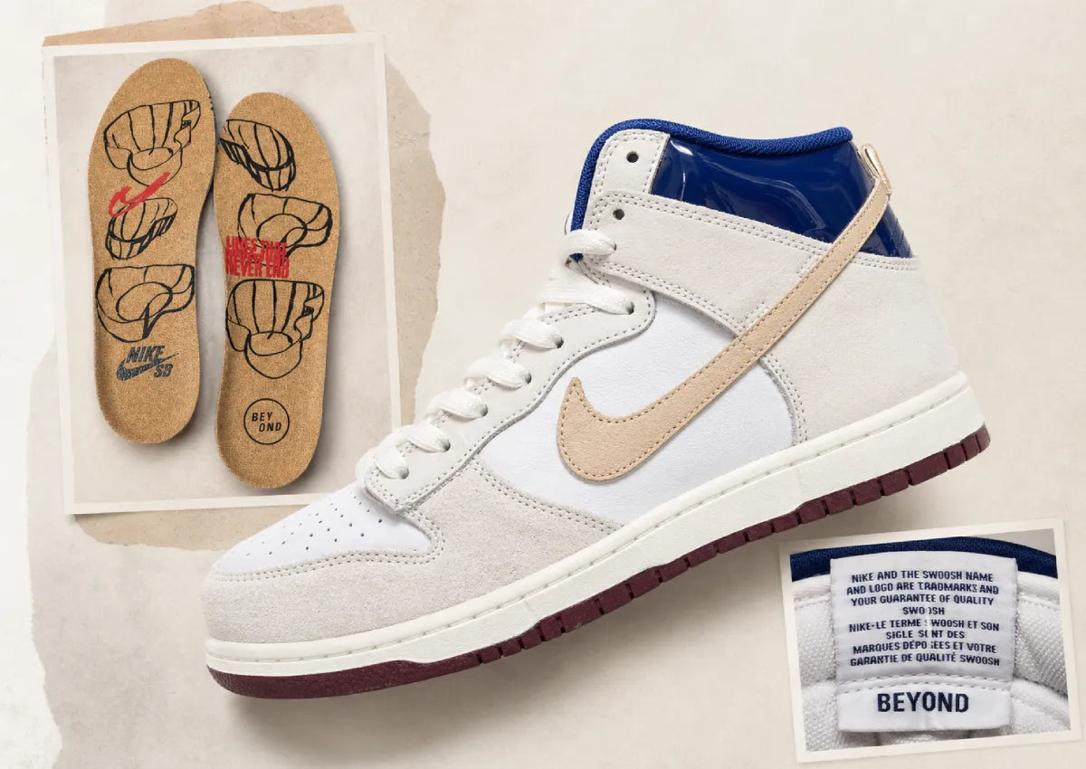 Beyond Store x Nike SB Dunk High Pro  White/Ivory/Sand Dune/Blue Void/Dark Team Red