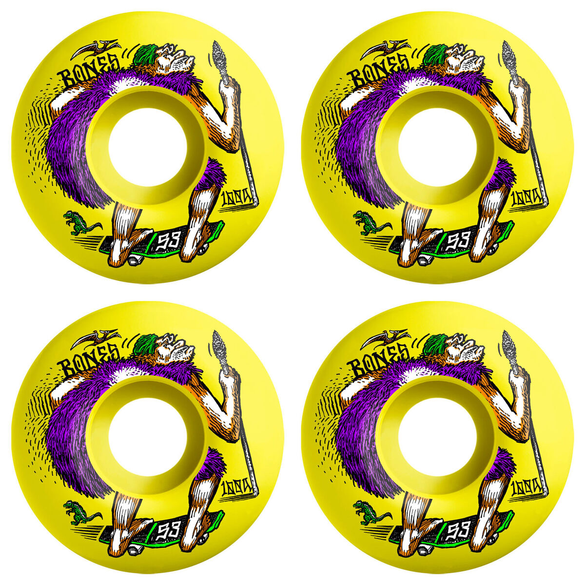 Bones Skateboard Wheels 53mm Neonderthal Original V4 Wide 100A Yellow