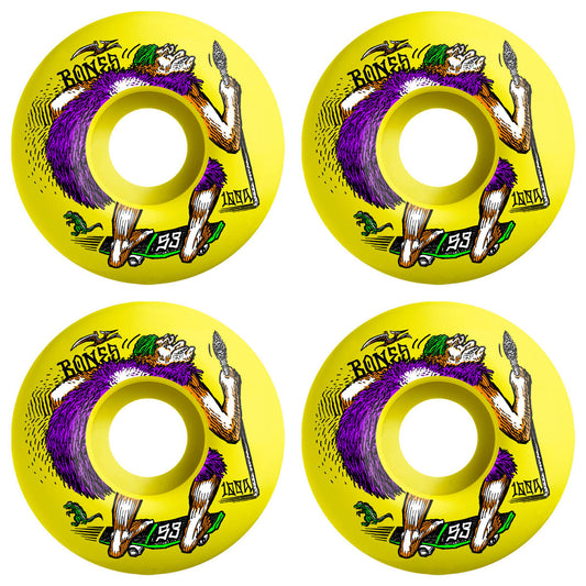 Bones Skateboard Wheels 53mm Neonderthal Original V4 Wide 100A Yellow