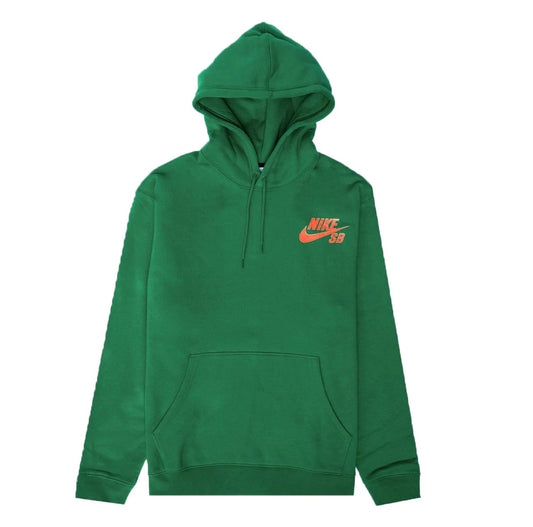 Nike SB Icon Logo Green Bright Orange Pullover LS Hoodie Skateboarding