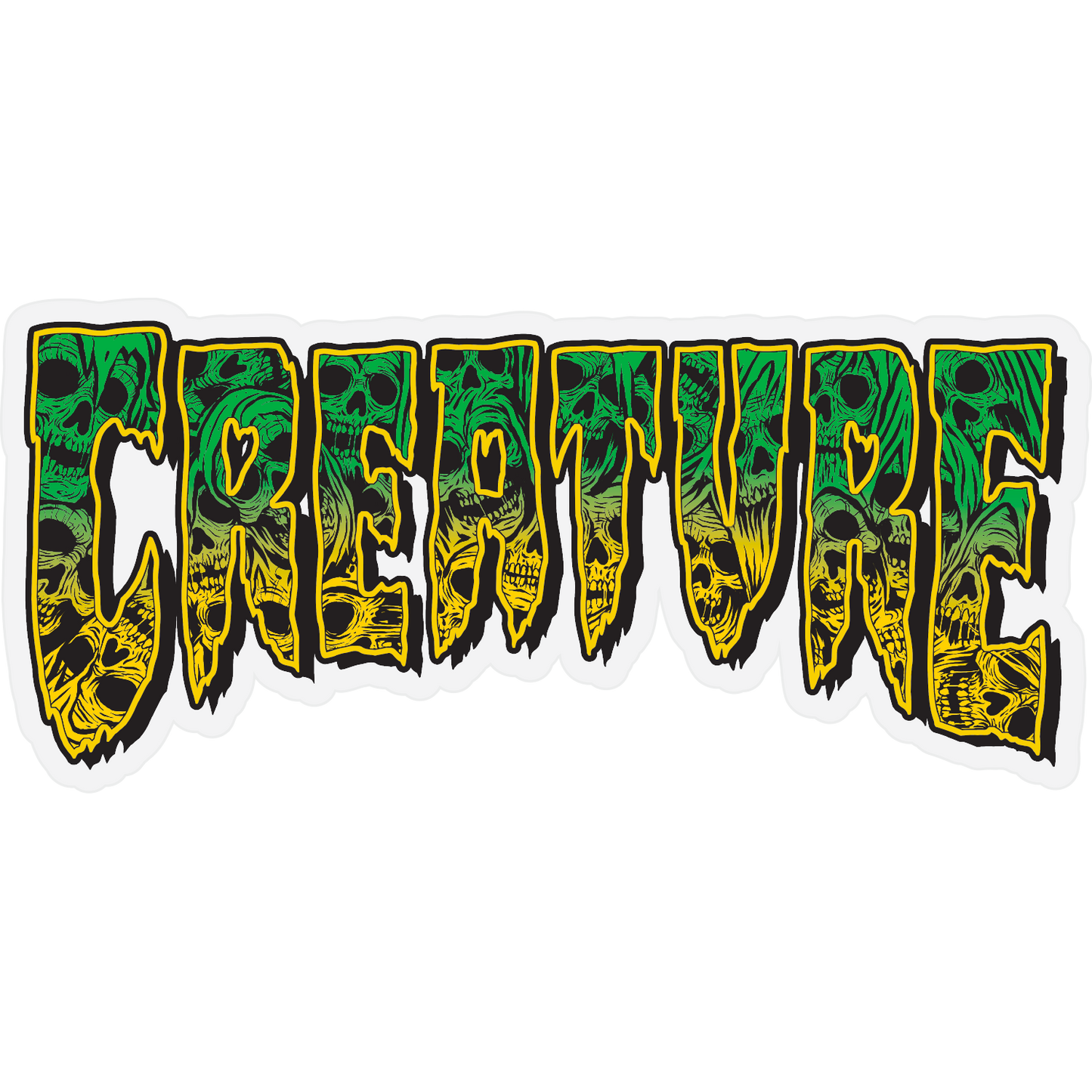 Creature Catacomb Sticker Green and Yellow 6.25" X 2.83"