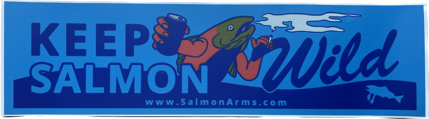 Salmon Arms Keep Salmon Wild Snowboard Bumper Sticker 11"X 3"- Blue
