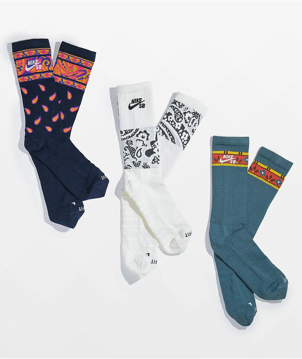 Nike SB Everyday Paisley 3 Pack Crew Socks